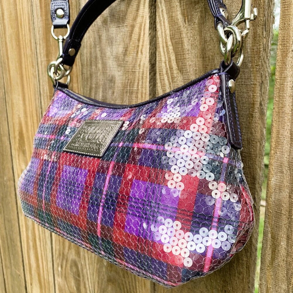 COACH POPPY SEQUIN TARTAN GROOVY BAG MULTI COLOR - Picture 15 of 16